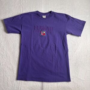 VTG T-Shirt Mens Medium Purple Embroidered Hawaii Waimea Valley Single Stitch *‎